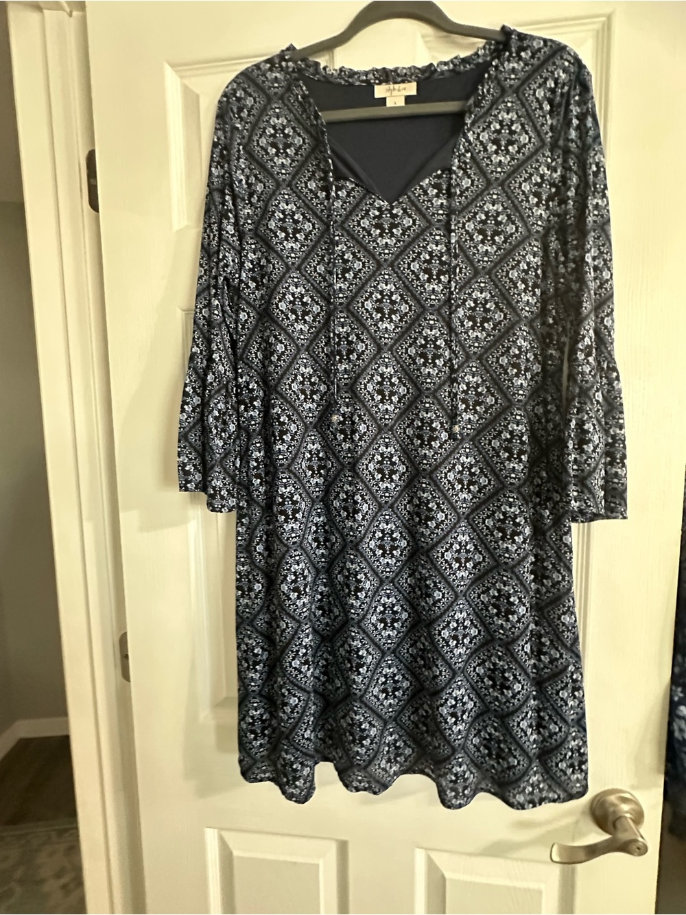 Style and Co. Women's Navy Blue Patterned Dress
